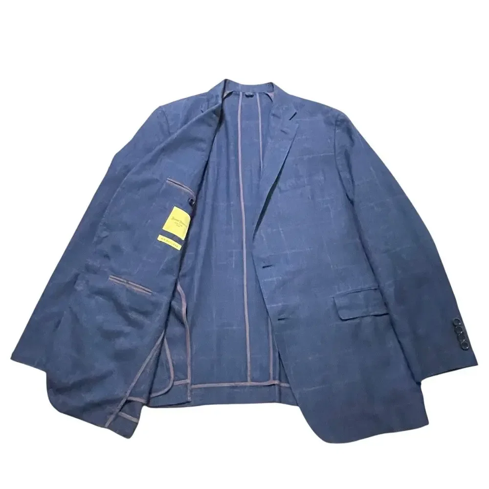 Hickey Freeman Sport Coat Men 42 S Navy Woven Weightless Wool Silk Linen Bespoke
